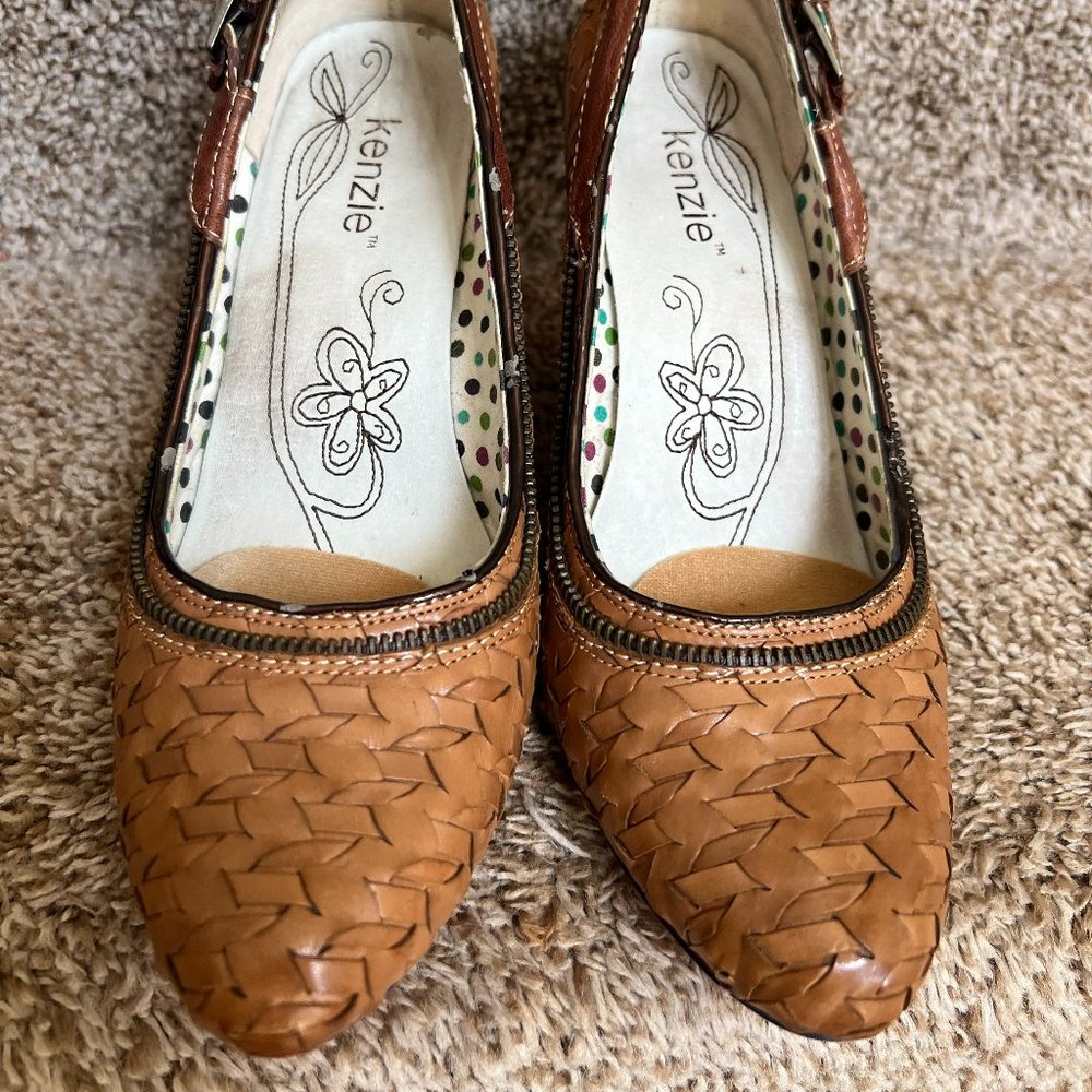 Kenzie Women's Wishbone Woven Leather Tan Shoes. - Picture 4 of 13
